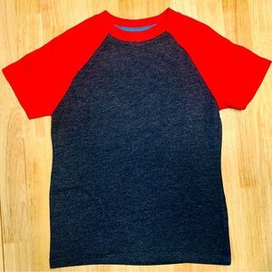 Boys Cat & Jack Red Sleeve Raglan Tee with Charcoal/Dark Blue Body Age 4-5